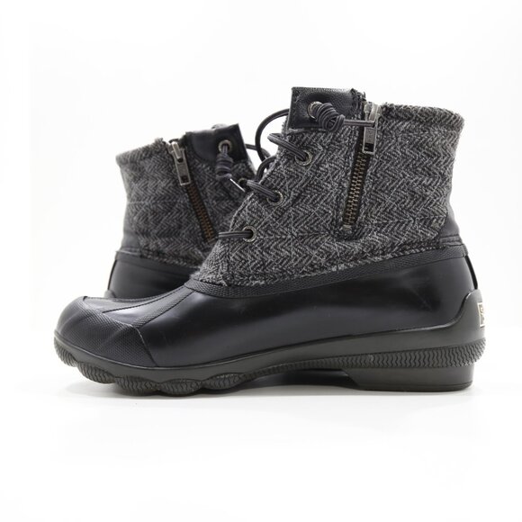 Sperry Saltwater Gray Wool & Black Rubber Waterproof Rain Duck Boots - Women's 7 - Picture 5 of 7